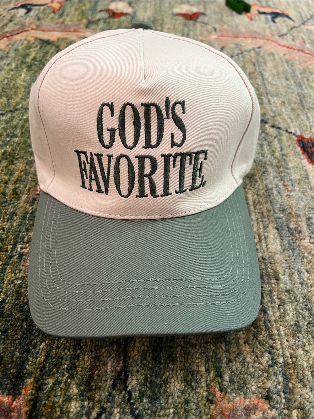 Altar'd State Two-Tone 'GOD'S FAVORITE' Cap in White and Sage